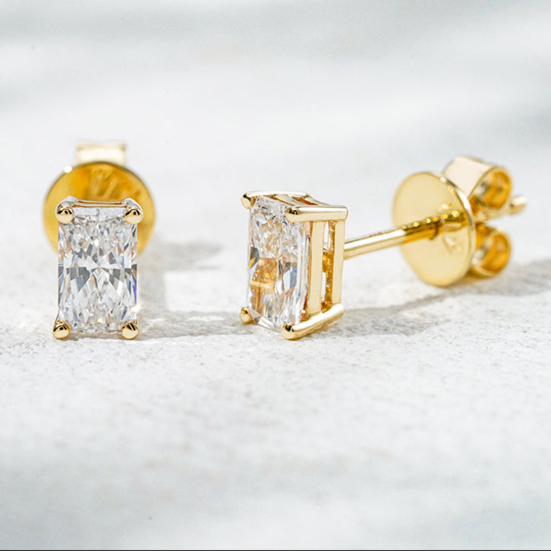 10K Gold  0.42ct Radiant Lab Diamond Stud Earrings