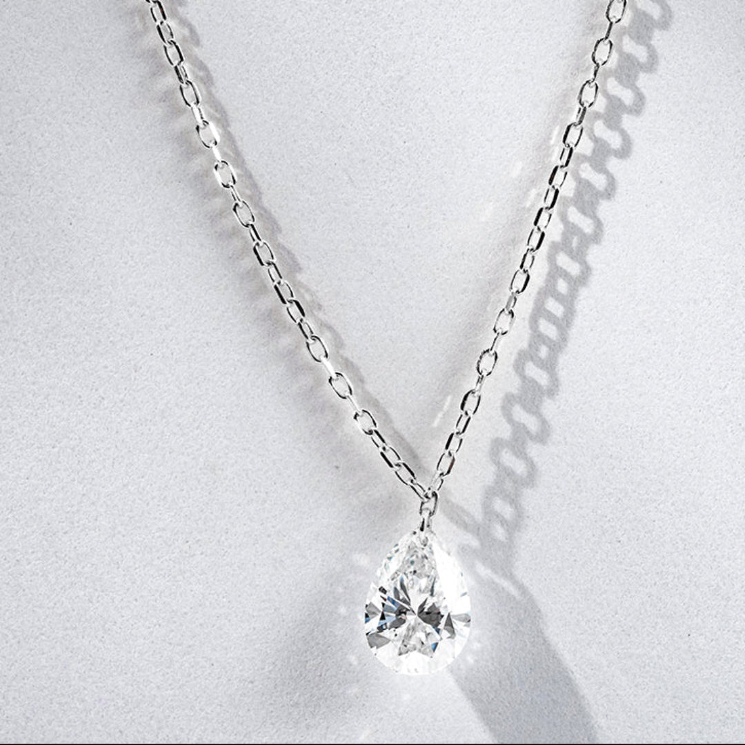10K White Gold 0.66ct Pear Lab Diamond Floating Necklace