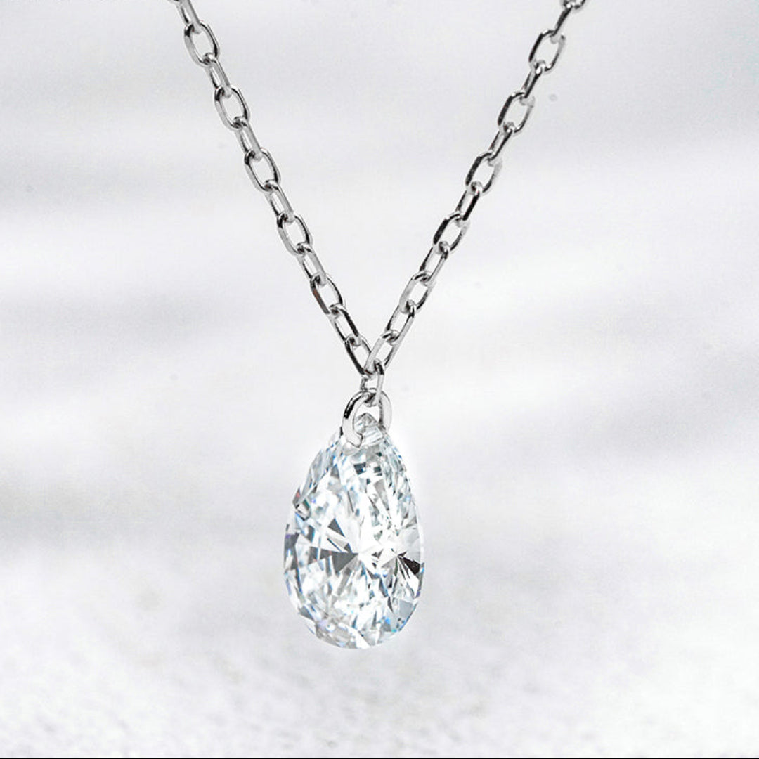 10K White Gold 0.66ct Pear Lab Diamond Floating Necklace