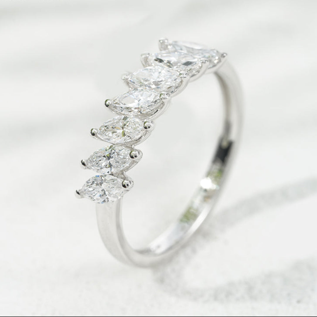 10K White Gold 0.8ct Lab Diamond Seven-Stone Marquise Ring
