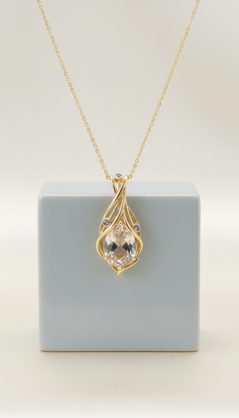 Champagne Veil Sapphire Pendant Necklace in 24k Gold