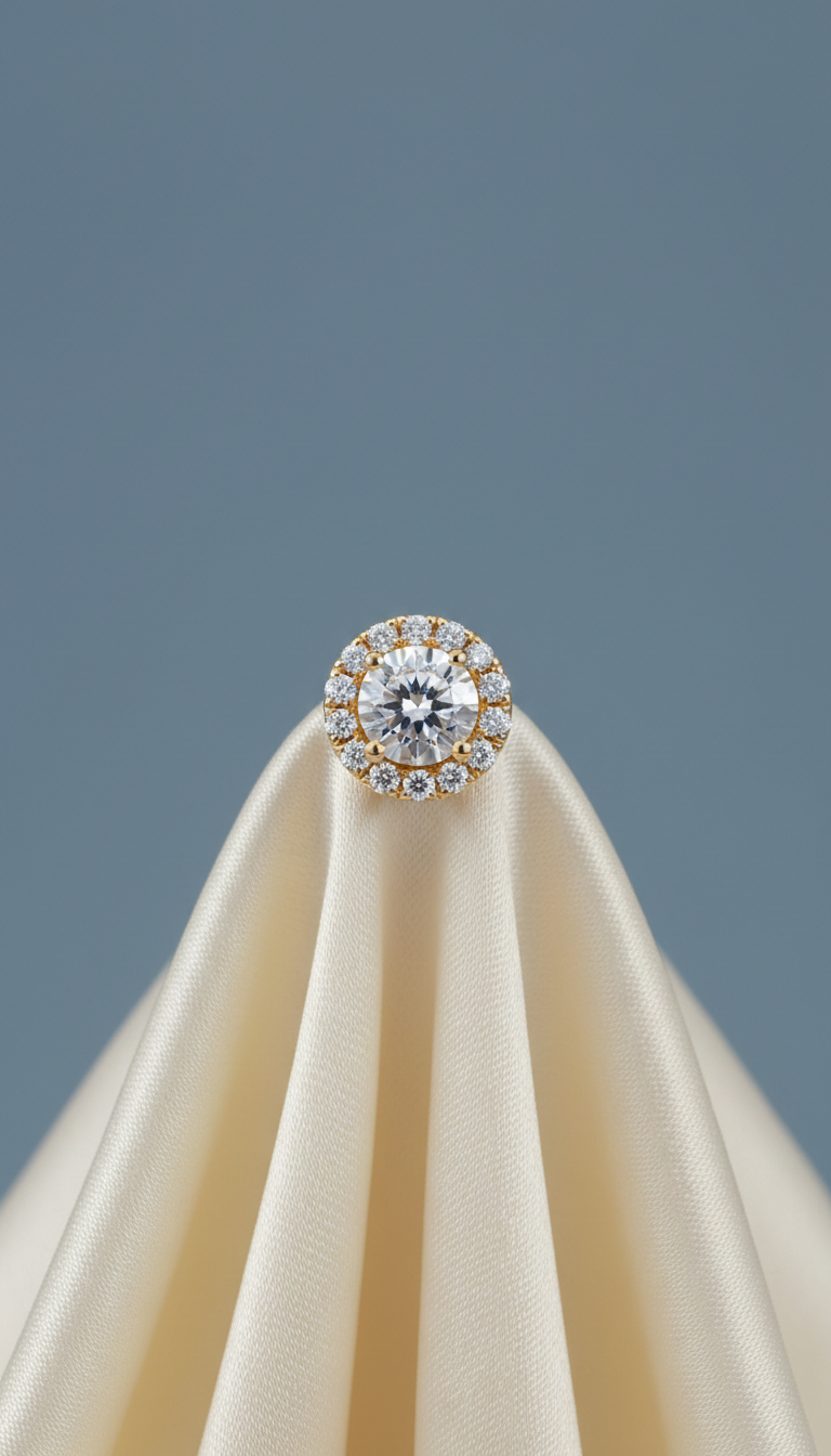 18k Gold Halo Earrings with Pavé Diamonds