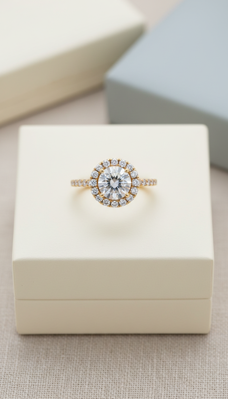 18k gold halo engagement ring