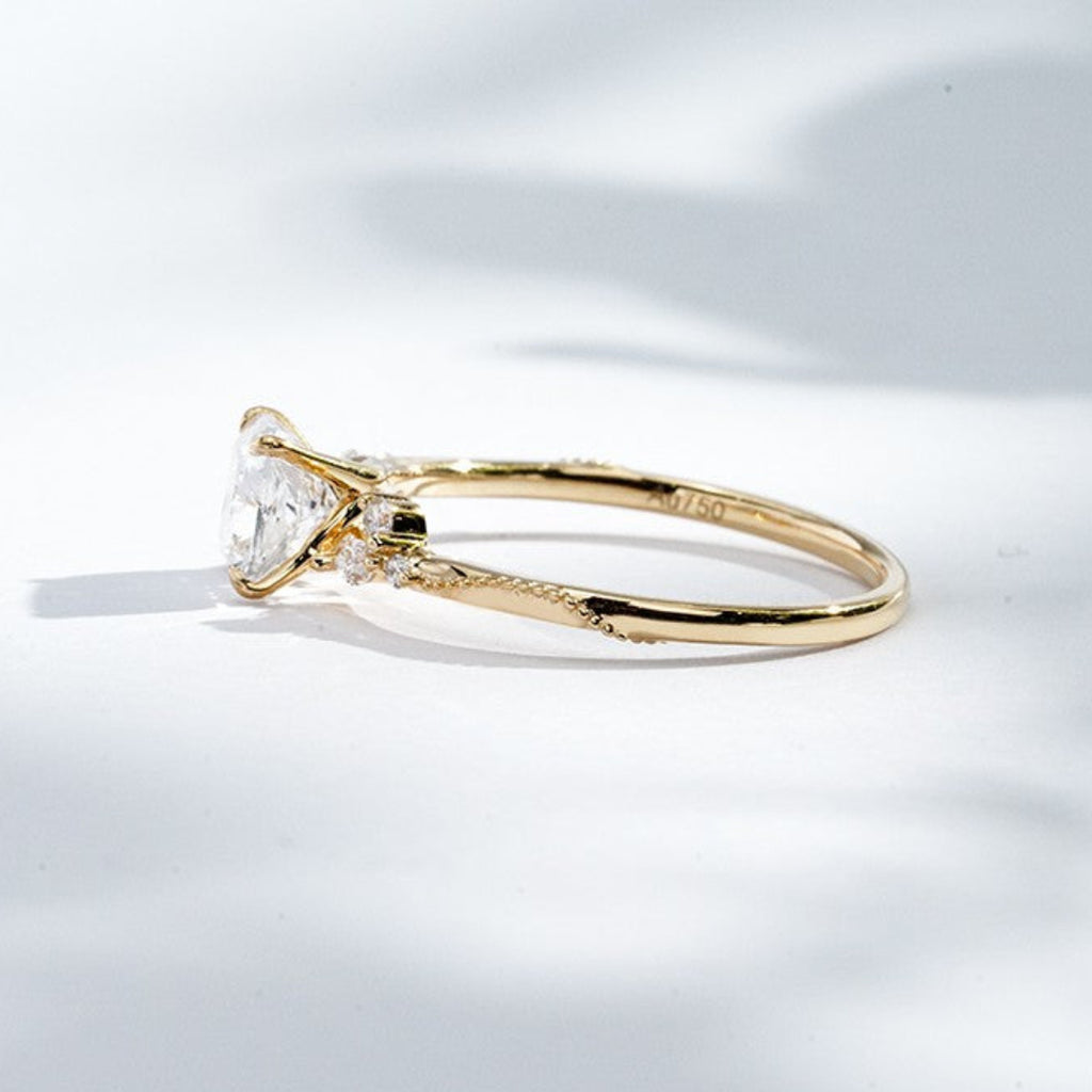 18K Yellow Gold 1.22ct Lab Grown Diamond Pavé Filigree Ring | Cushion Cut