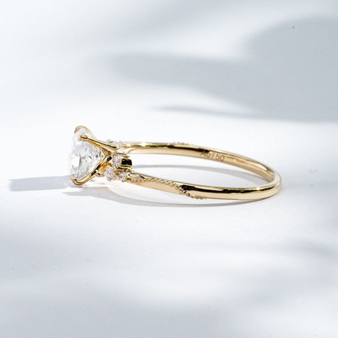 18K Yellow Gold 1.22ct Lab Grown Diamond Pavé Filigree Ring | Cushion Cut