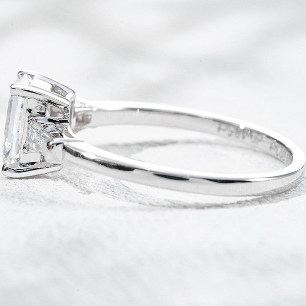 18K White Gold 1.21ct Lab Grown Diamond Three-Stone Ring | Emerald Cut