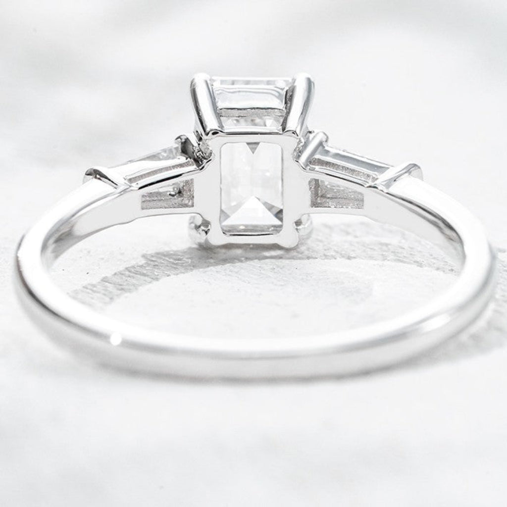 18K White Gold 1.21ct Lab Grown Diamond Three-Stone Ring | Emerald Cut