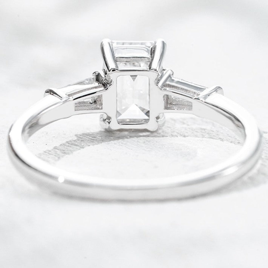 18K White Gold 1.21ct Lab Grown Diamond Three-Stone Ring | Emerald Cut