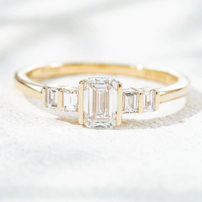 14K Yellow Gold 0.68ct Lab Grown Diamond Pavé Ring | Emerald Cut