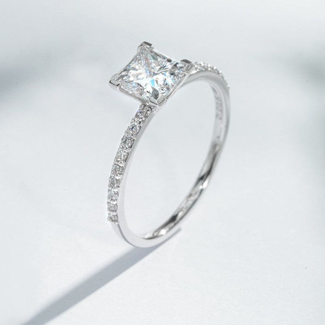 18K White Gold 1.20ct Lab Grown Diamond Pavé Ring | Princess Cut