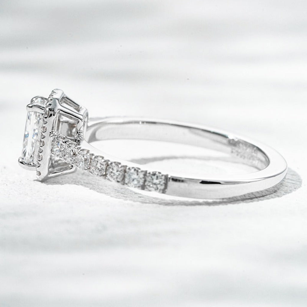 14K White Gold 0.99ct Lab Grown Diamond Halo Ring | Radiant Cut